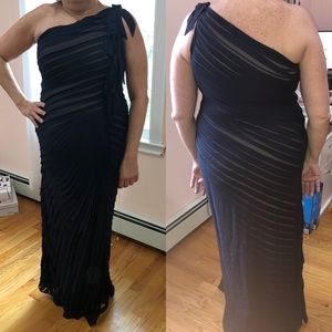 Tadashi Shoji Navy Blue Silk One Shoulder Dress